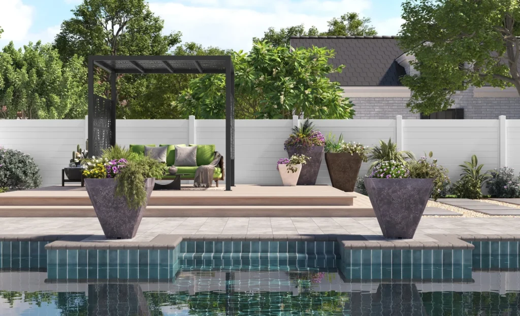 beautiful backyard featuring a vinyl fence
